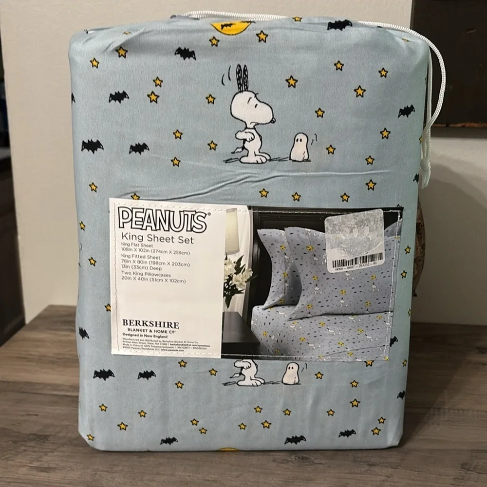 NEW! Peanuts SNOOPY GHOSTS & BATS LT BLUE KING SIZE HALLOWEEN SHEET SET